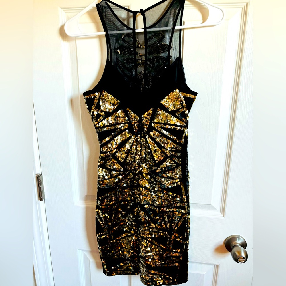 Mini gold sequin dress